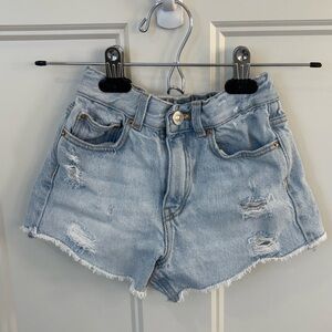 Zara Light Blue Distressed Denim Shorts